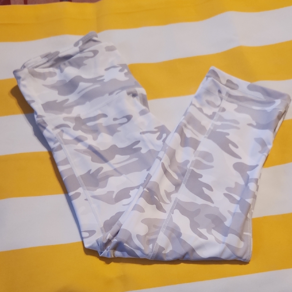 Women's White and Gray Camouflage Leggings